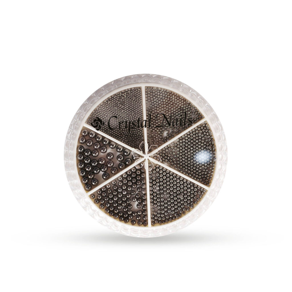 Metallic-Nagelperlen-Set – Halbperle – dunkles Silber